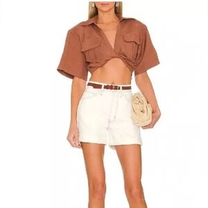 Frame Womens Shorts Size 32 High Rise Cuffed Ecru White Organic Cotton Denim New